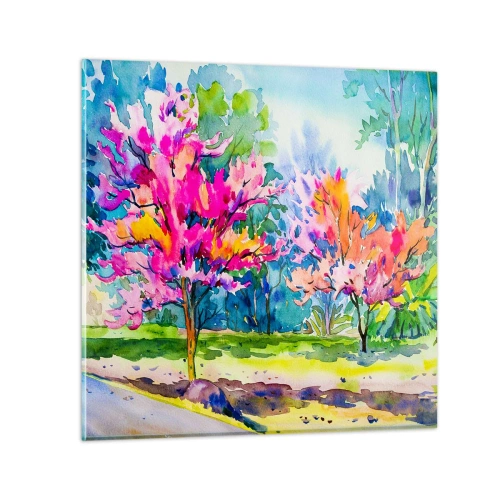 Tablou pe sticlă - Grădina curcubeului în splendoarea primăverii - 60x60 cm