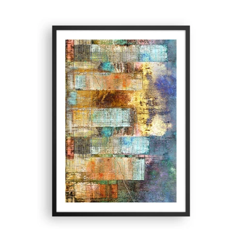 Poster în ramă neagră - Acuarelă de pisică în nuanțe de albastru pe un fundal deschis - 50x70cm - Metropola însorită - Decorațiune modernă pentru perete pentru living și dormitor ARTTOR