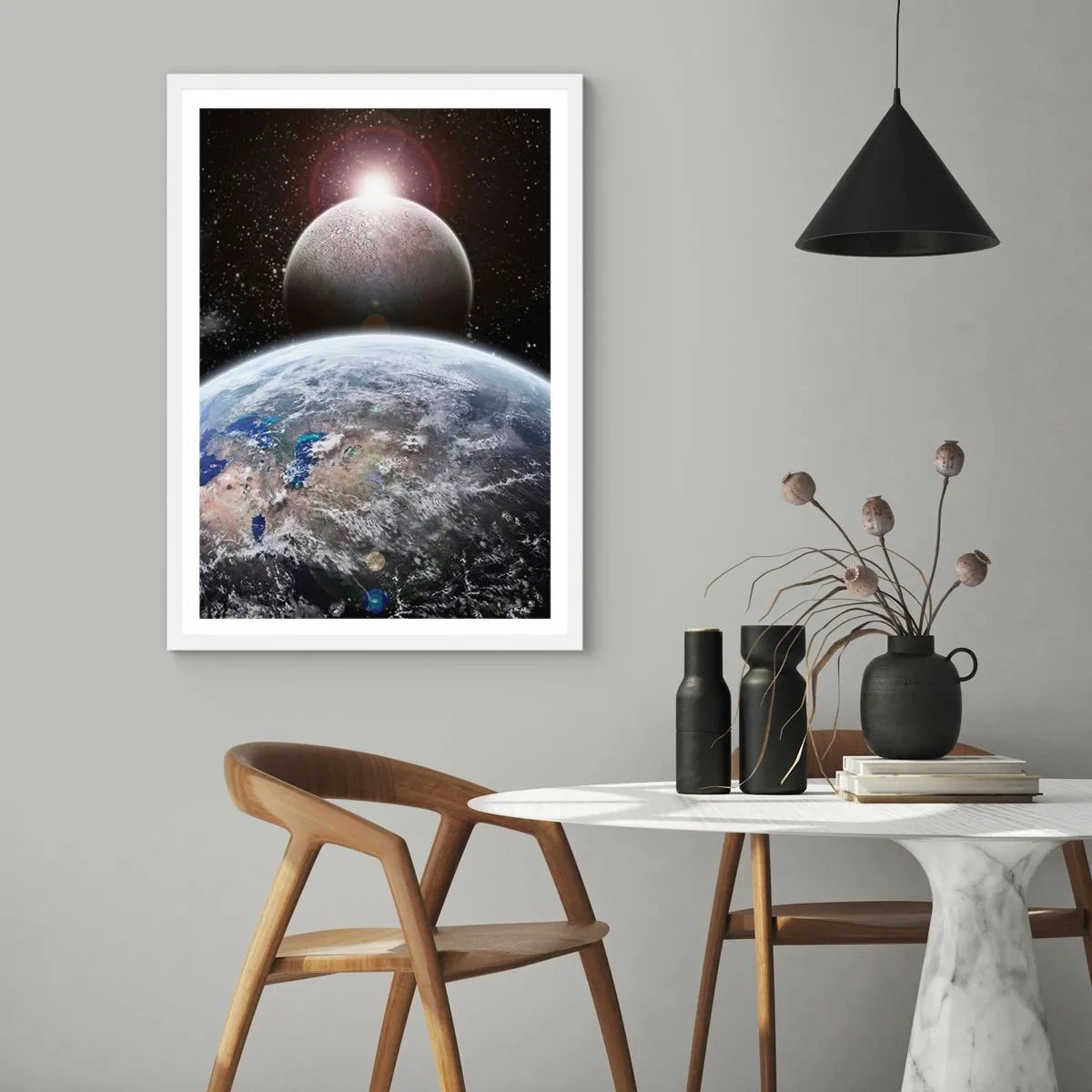 Poster în ramă albă - Peisaj cosmic - răsărit de soare - 50x70 cm