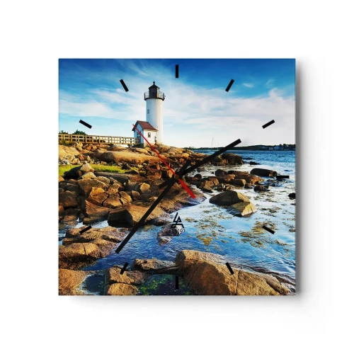 Ceas de perete - Ceas pe sticlă - Întoarce-te acasă fericit, te aștept cu nerăbdare - 30x30 cm