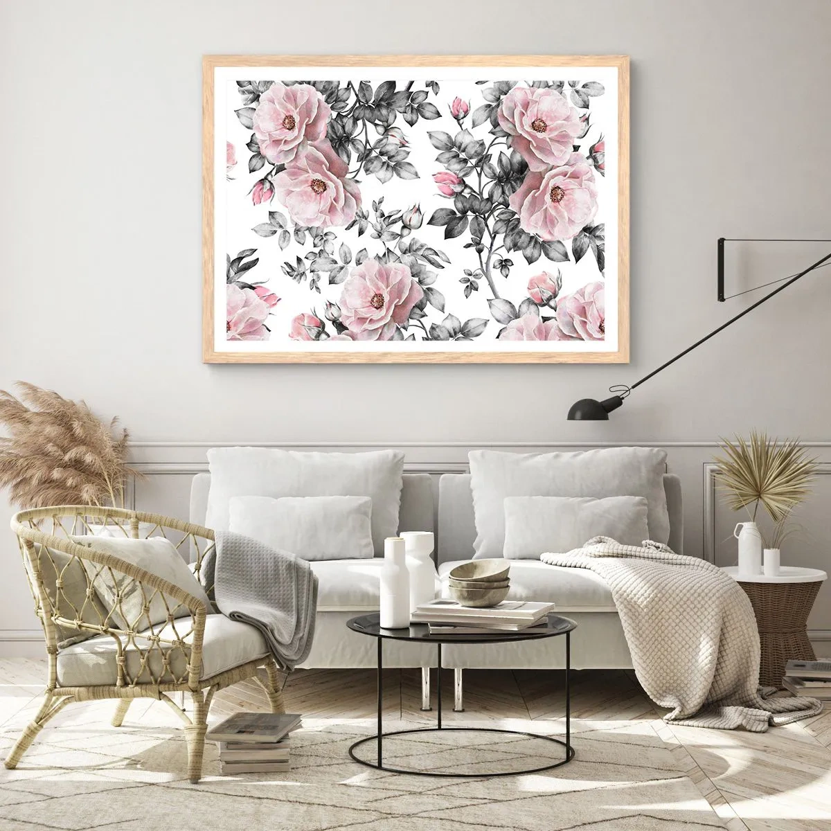 Poster în ramă de stejar deschis - Pierde-te în florile de trandafir - 40x30 cm