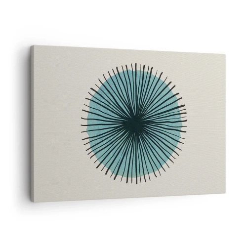 Tablou pe pânză Canvas - Formă circulară abstractă cu raze albastre - 70x50cm - Radiant pe albastru - Decorațiune modernă pentru perete pentru living și dormitor ARTTOR