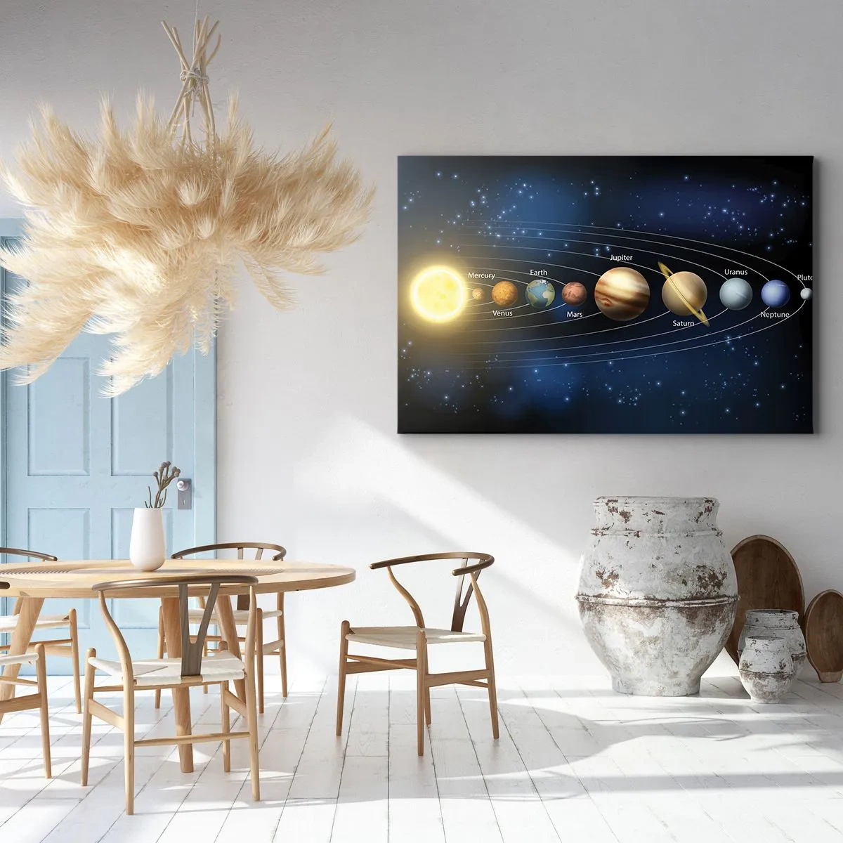 Tablou pe pânză Canvas - Diagrama sistemului solar cu planete și soare - 70x50cm - Una din zece - Decorațiune modernă pentru perete pentru living și dormitor ARTTOR