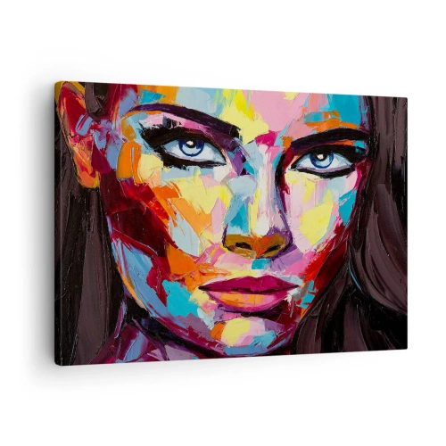 Tablou pe pânză Canvas - Un portret abstract colorat al unei femei, în culori intense. - 70x50cm - Un suflet plin de culoare - Decorațiune modernă pentru perete pentru living și dormitor ARTTOR