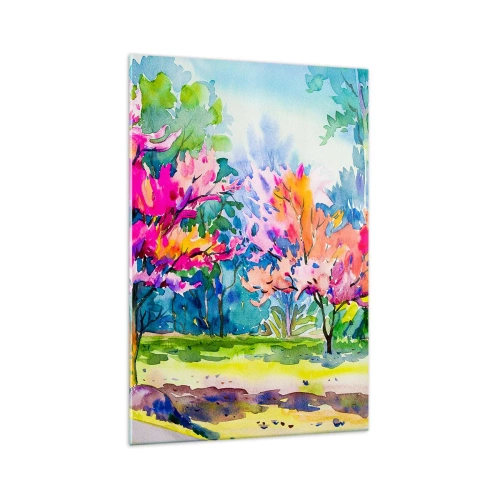Tablou pe sticlă - Grădina curcubeului în splendoarea primăverii - 70x100 cm