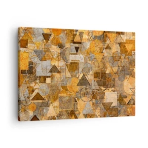 Tablou pe pânză Canvas - Modele geometrice abstracte în nuanțe de auriu - 70x50cm - Lumea băgată în formă - Decorațiune modernă pentru perete pentru living și dormitor ARTTOR