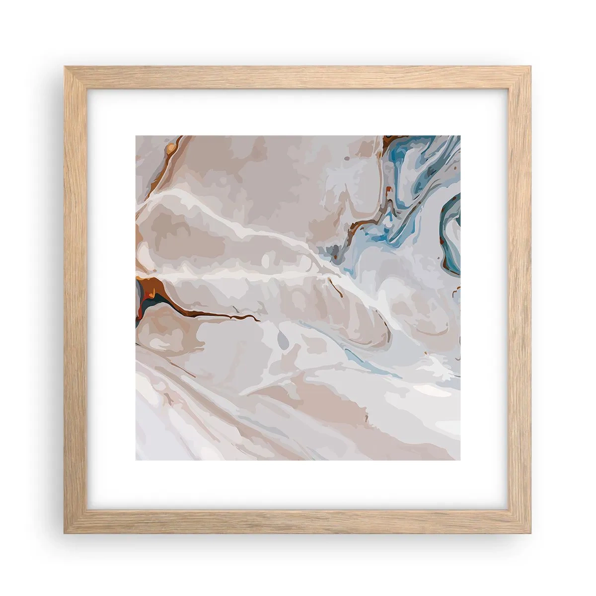 Poster în ramă de stejar deschis - Meandre albastre sub alb - 30x30 cm