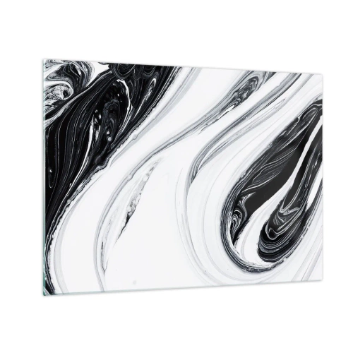 Tablou pe sticlă - Linii învolburate alb-negru care seamănă cu marmura într-un stil abstract - 70x50cm - Combinație de contrarii - Decorațiune modernă pentru perete pentru living și dormitor ARTTOR