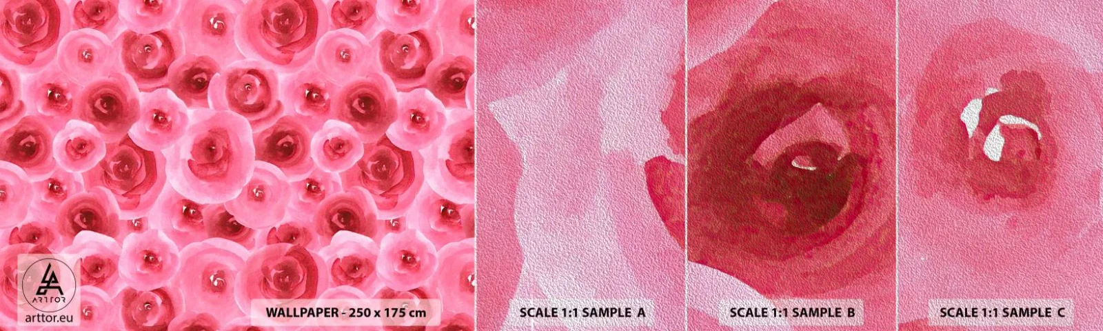 Mostră tapet Premium Sand - Trandafiri de sus în jos - Flori, Frumuseţe, Romantism - 100x30 cm