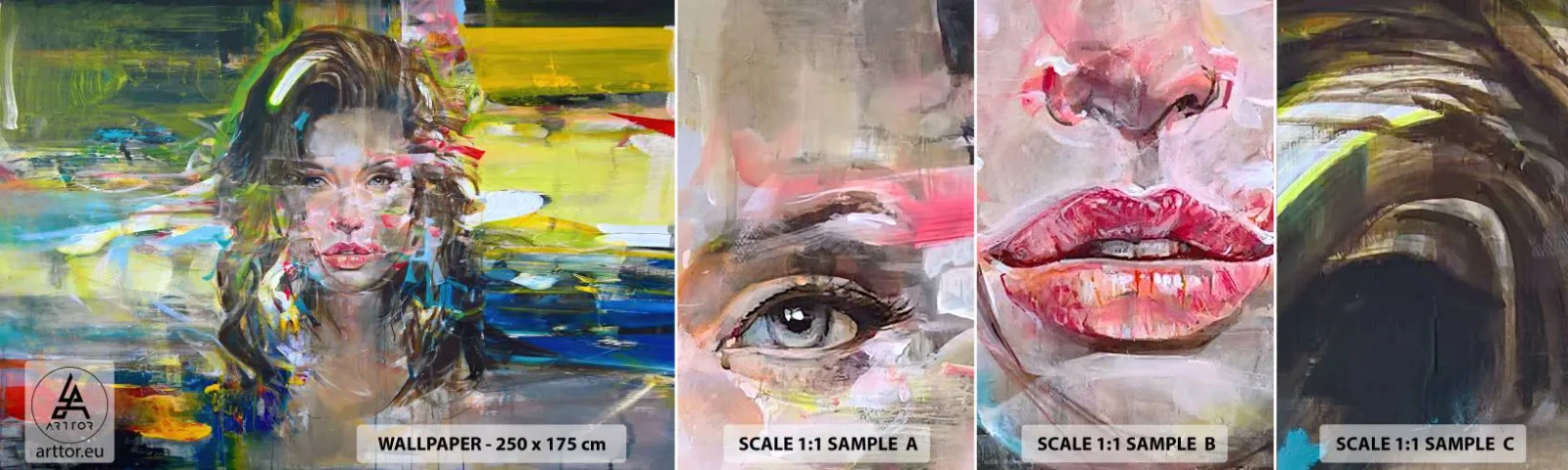 Mostră de Tapet Standard Eco - În spatele cortinei de aer - Portretul unei femei, Față, Abstracția - 100x30 cm