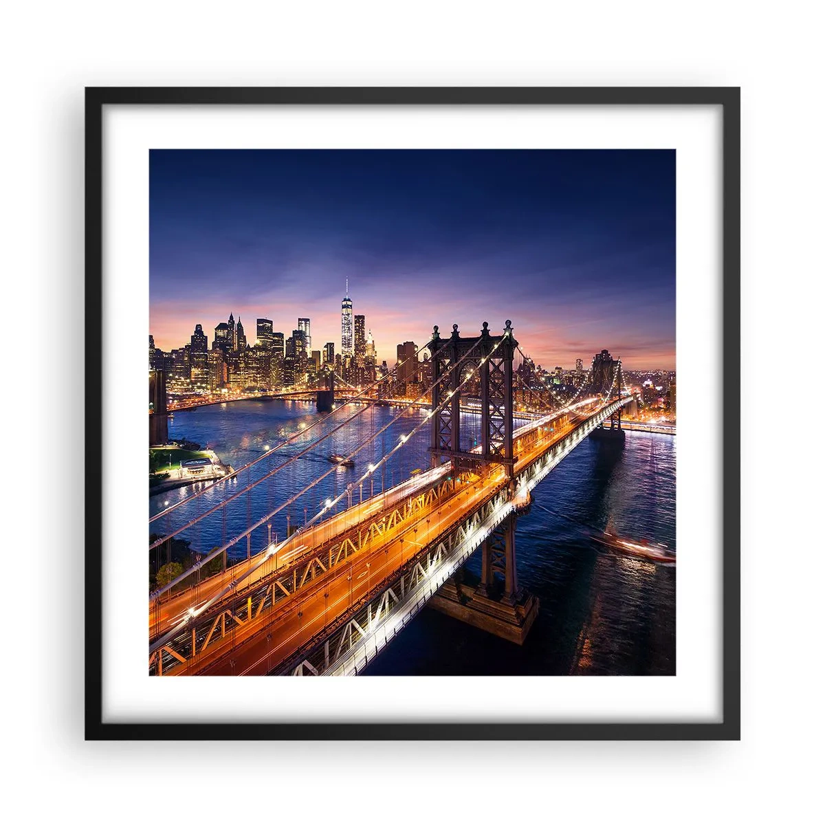 Poster în ramă neagră - Pe un pod luminos către inima orașului - 50x50 cm