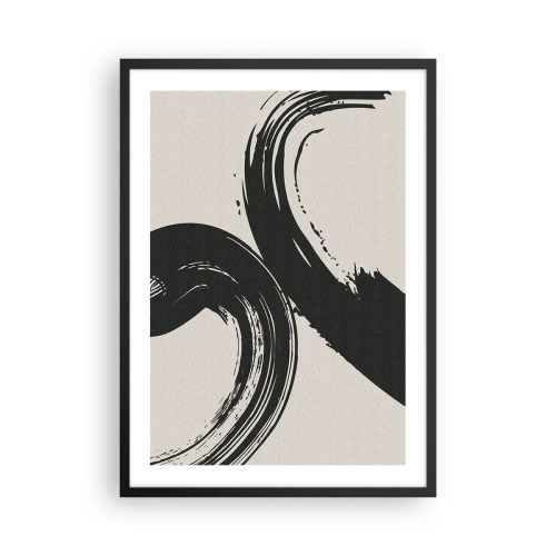 Poster în ramă neagră - Tușe dinamice de pensulă pe un fundal bej - 50x70cm - Tare și circular - Decorațiune modernă pentru perete pentru living și dormitor ARTTOR