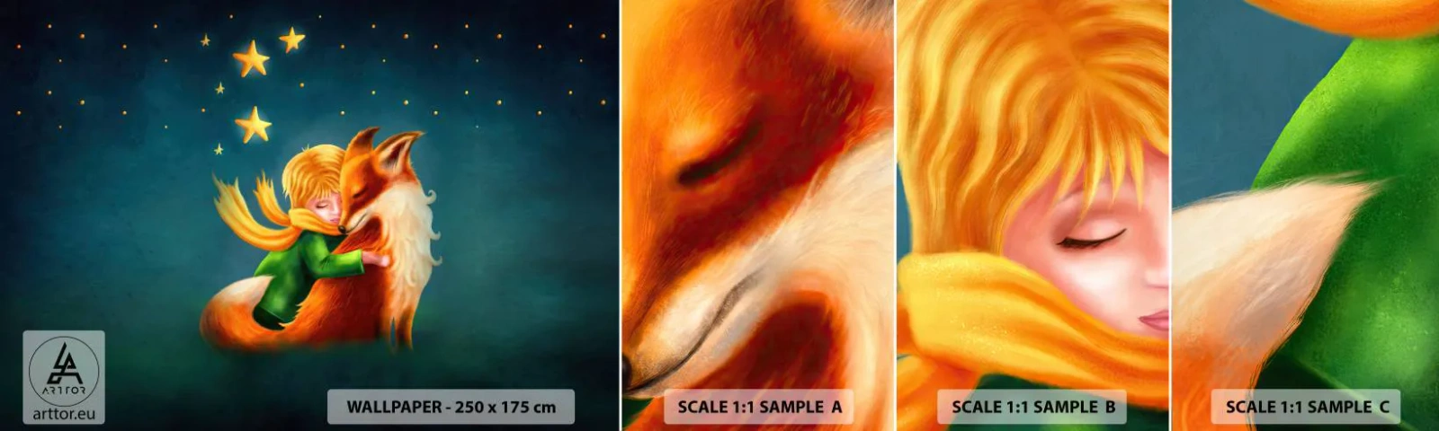 Mostră tapet autocolant Deluxe Sticker - Micul Prinț - Pentru copii, Vulpe, Băiat - 100x30 cm