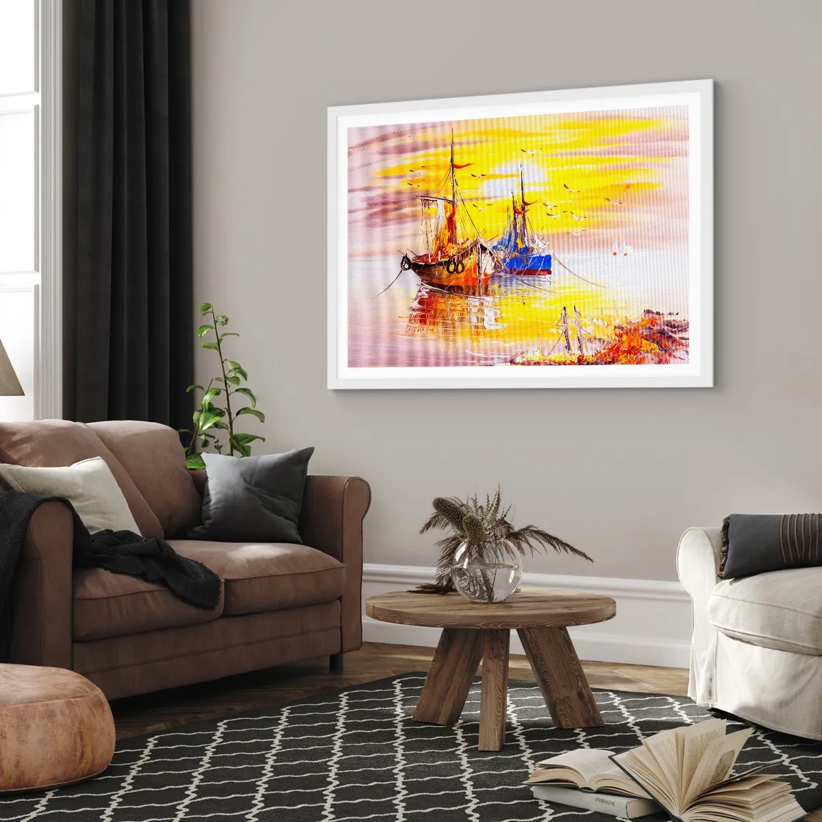 Poster în ramă albă - O binemeritată odihnă în port - 40x30 cm