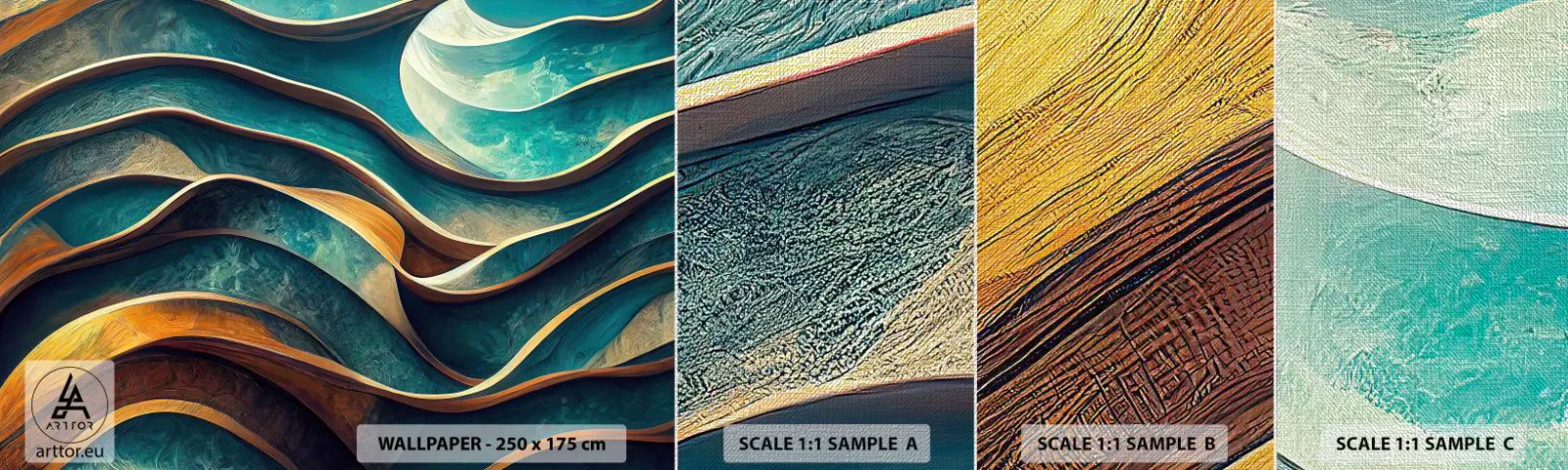 Mostră tapet Premium Canvas - Meandre de albastru - Valuri, Abstracția, Tridimensional - 100x30 cm