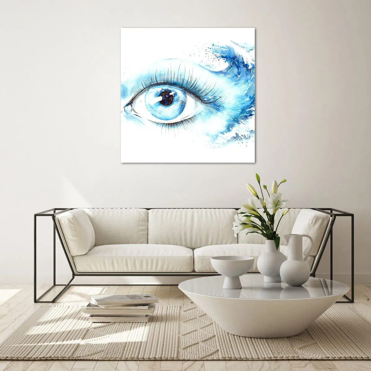 Tablou pe sticlă - Scufundă-te în albastrul privirii - 40x40 cm