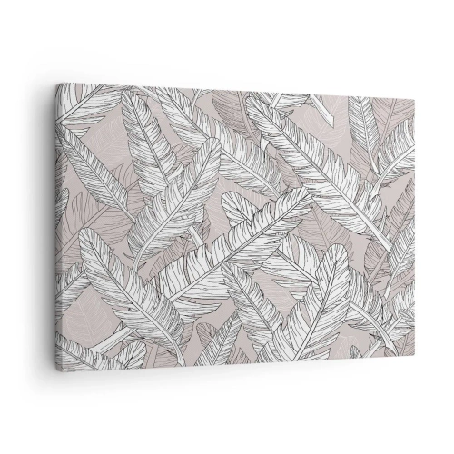 Tablou pe pânză Canvas - Model alb-negru cu frunze de bananier pe un fundal deschis - 70x50cm - Vijelie cu pene - Decorațiune modernă pentru perete pentru living și dormitor ARTTOR