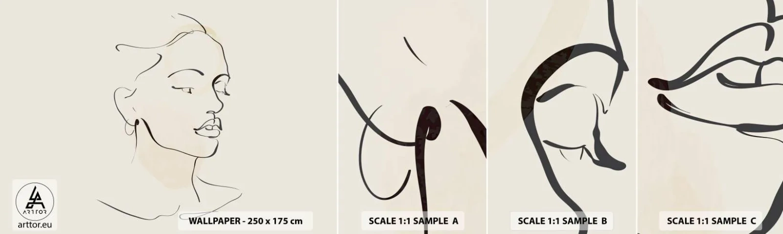 Mostră tapet autocolant Deluxe Sticker - Cu o linie sigură - Abstracția, Chipul de femeie, Linie de arta - 100x30 cm