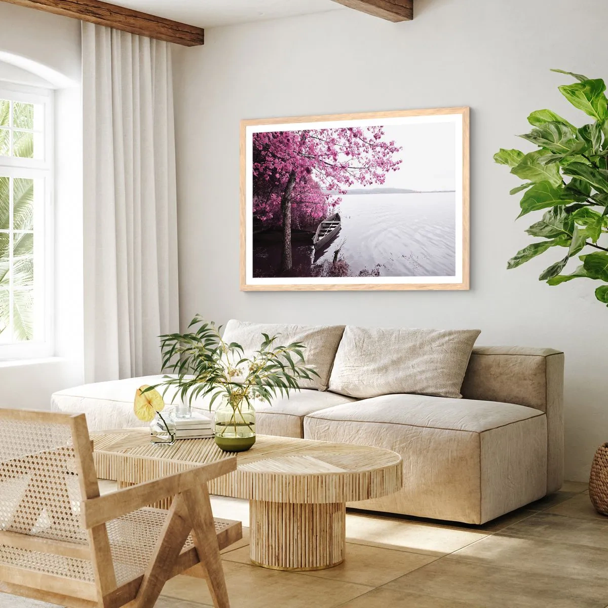 Poster în ramă de stejar deschis - În tăcerea roz - 50x40 cm