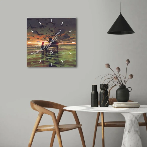 Ceas de perete - Ceas pe sticlă - Concert pentru pian și valuri - 30x30 cm