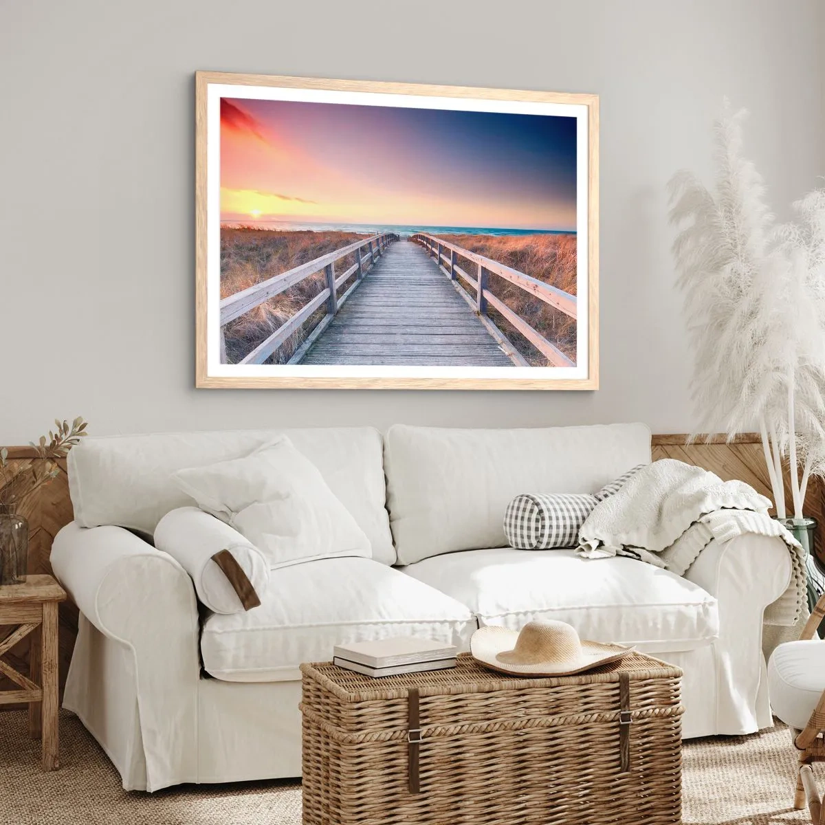 Poster în ramă de stejar deschis - Aurora baltică de seară - 100x70 cm