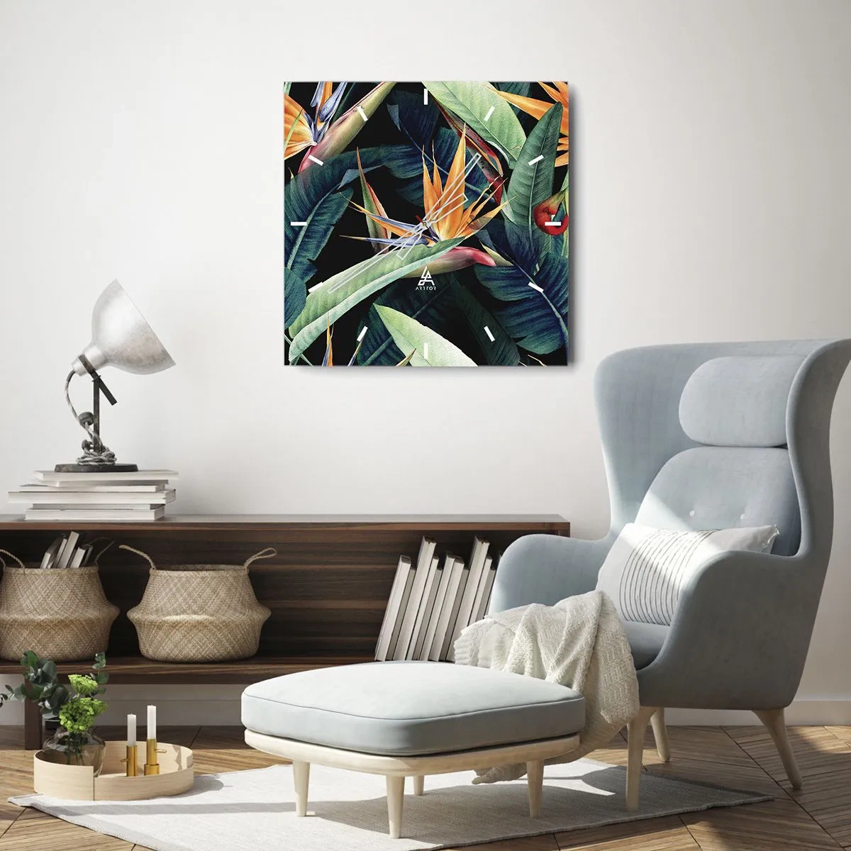 Ceas de perete - Ceas pe sticlă - Florile de flacără ale tropicelor - 40x40 cm