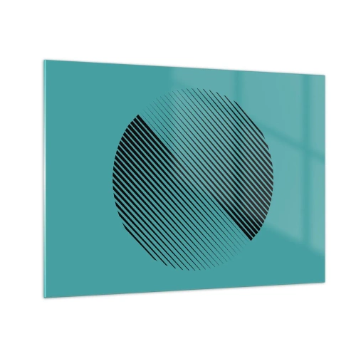 Tablou pe sticlă - Linii negre care formează un cerc pe un fundal turcoaz - 70x50cm - Cercul - o variație geometrică - Decorațiune modernă pentru perete pentru living și dormitor ARTTOR