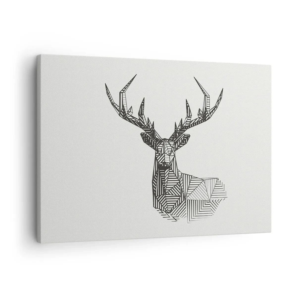 Tablou pe pânză Canvas - Imagine geometrică a unui cerb într-un stil minimalist alb-negru - 70x50cm - Cerb în stil cubist - Decorațiune modernă pentru perete pentru living și dormitor ARTTOR