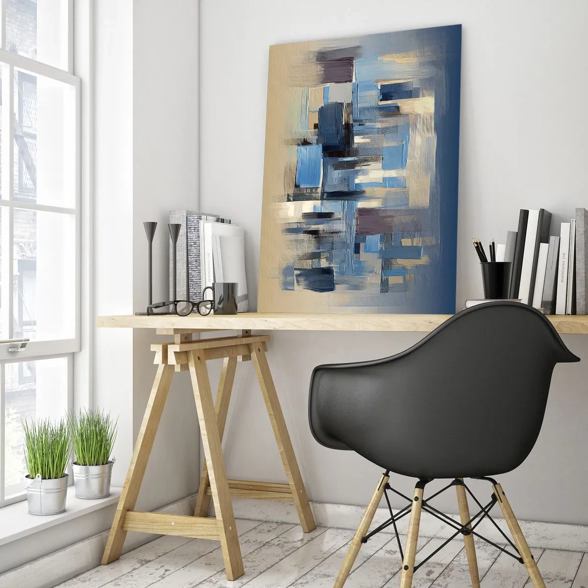 Tablou pe sticlă - Construcție albastră - 50x70 cm