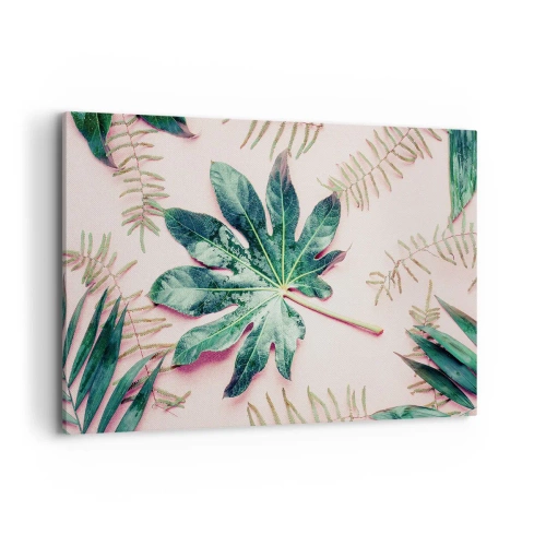 Tablou pe pânză - Studiu de verdeață pe un fundal roz - 120x80 cm