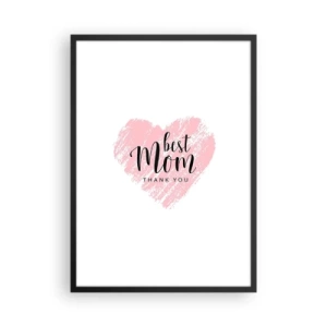Poster în ramă neagră - Inimă roz cu text pe fundal alb, în stil minimalist - 50x70cm - Întotdeauna la momentul potrivit - Decorațiune modernă pentru perete pentru living și dormitor ARTTOR