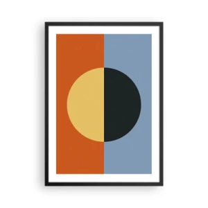 Poster în ramă neagră - Compoziție geometrică cu cerc și culori contrastante - 50x70cm - O compoziție de căldură și răcoare - Decorațiune modernă pentru perete pentru living și dormitor ARTTOR