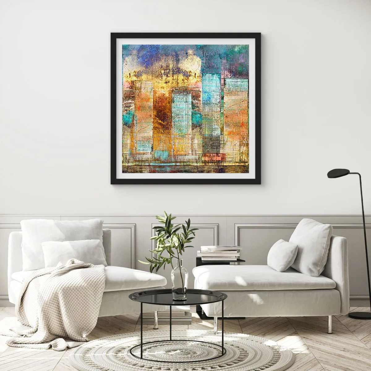 Poster în ramă neagră - Metropola însorită - 40x40 cm