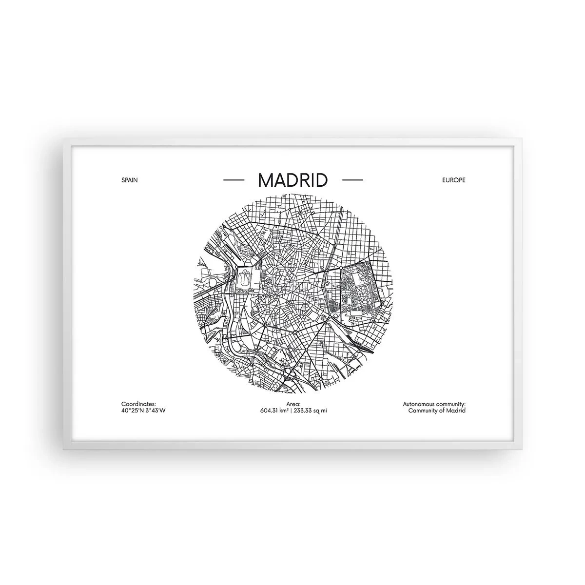Poster în ramă albă - Anatomia Madridului - 91x61 cm