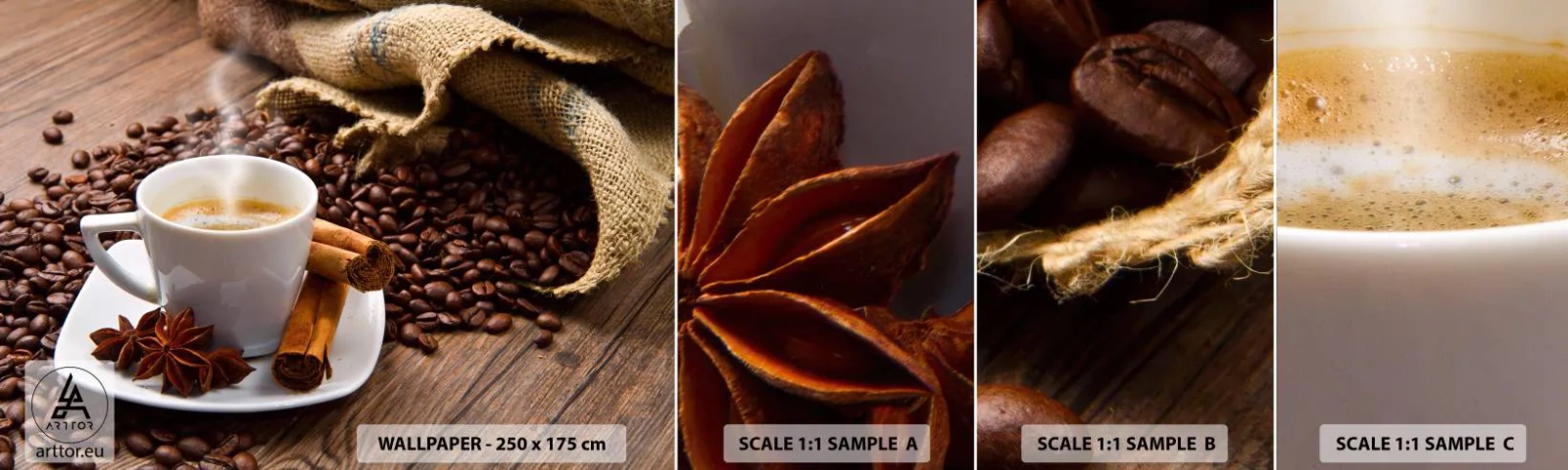 Mostră de Tapet Standard Eco - Gust și aromă de mirodenii - Gastronomie, Cafea, Scorţişoară - 100x30 cm