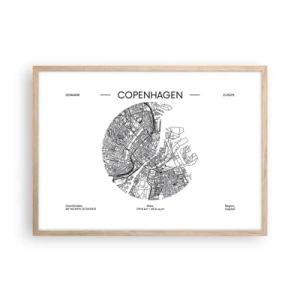 Poster în ramă de stejar deschis - Anatomia Copenhagăi - 70x50 cm
