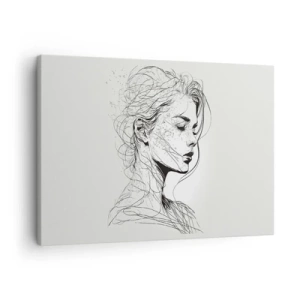 Tablou pe pânză Canvas - Un portret delicat al unei femei într-un stil grafic minimalist. - 70x50cm - Desenată cu linii - Decorațiune modernă pentru perete pentru living și dormitor ARTTOR