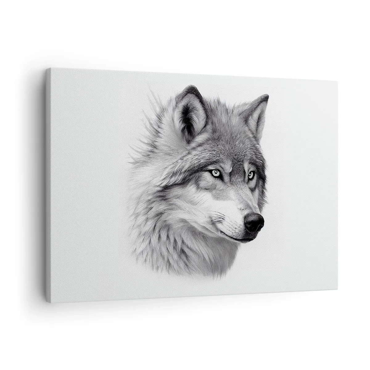 Tablou pe pânză Canvas - Un portret realist al unui lup în nuanțe de gri. - 70x50cm - Alfa - fără îndoială - Decorațiune modernă pentru perete pentru living și dormitor ARTTOR