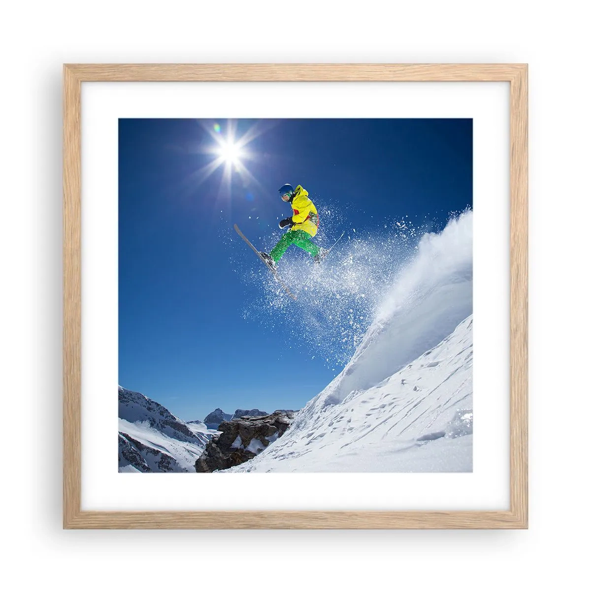 Poster în ramă de stejar deschis - Dansând cu munții - 40x40 cm