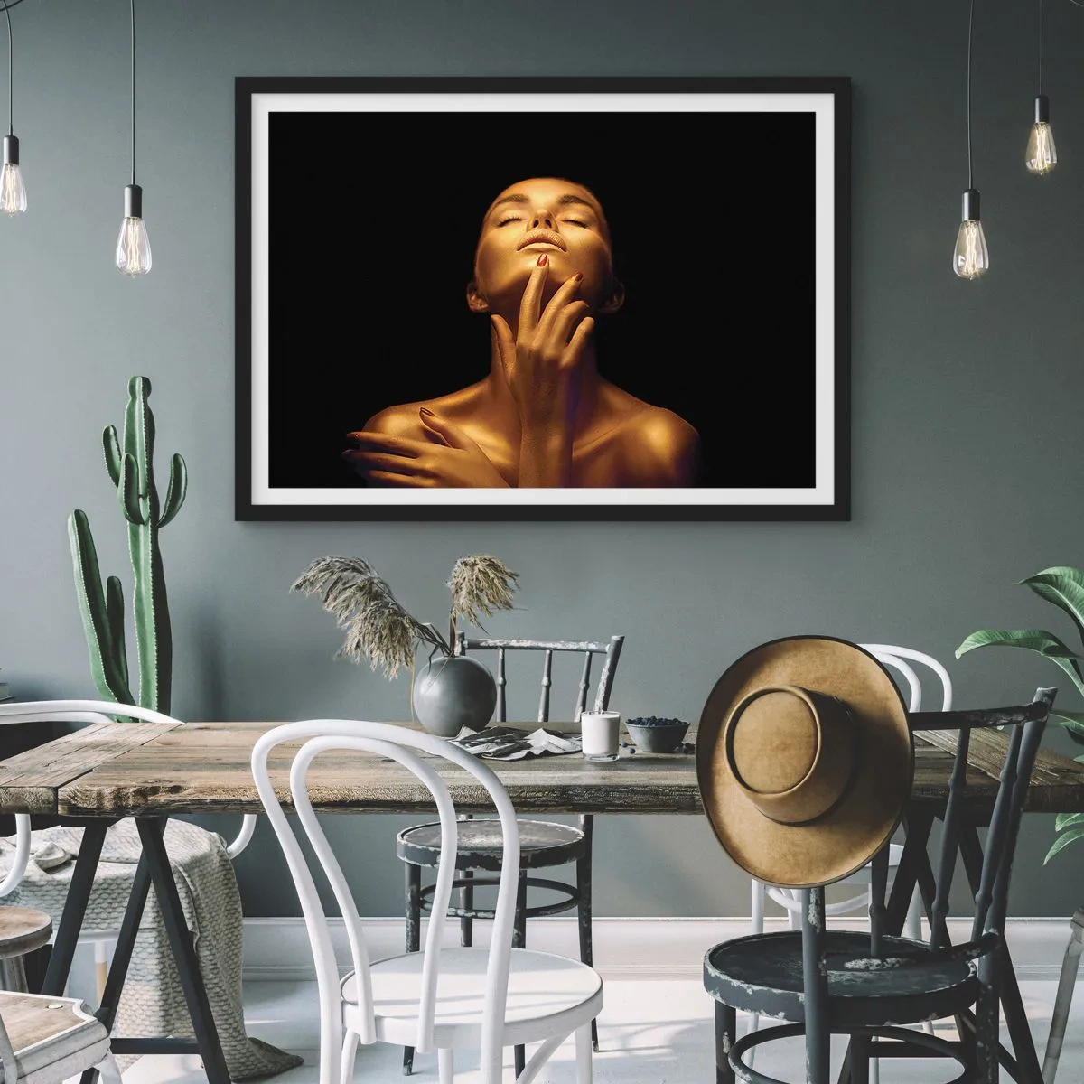 Poster în ramă neagră - Ca mătasea aurie - 100x70 cm