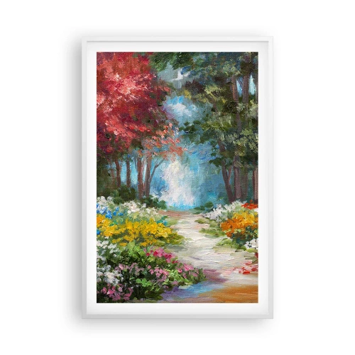Poster în ramă albă - Grădină de pădure, pădure de flori - 61x91 cm