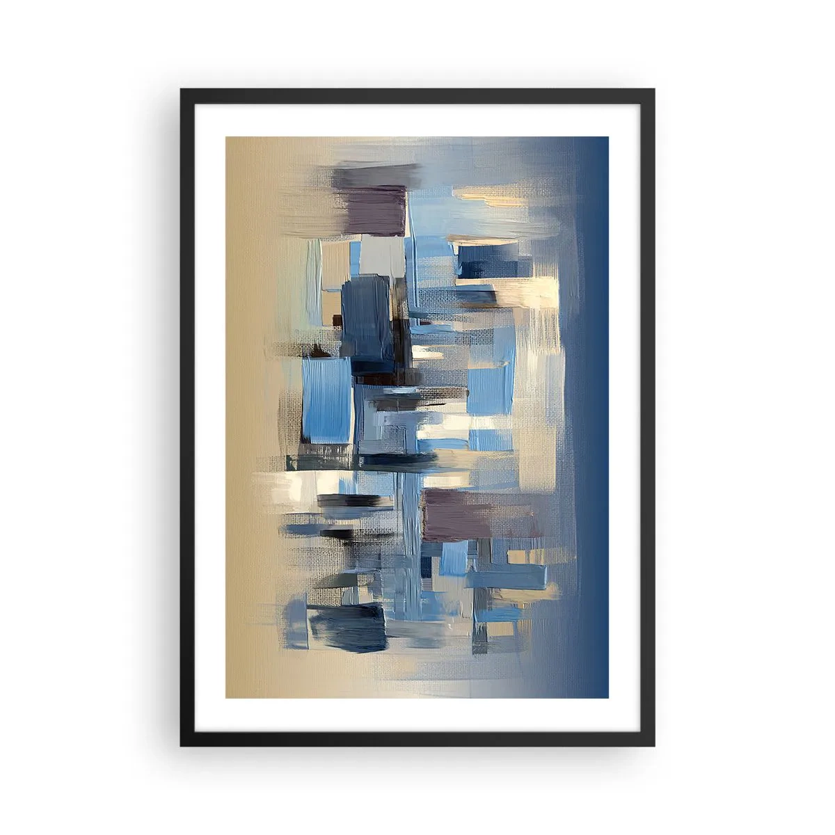 Poster în ramă neagră - Compoziție geometrică abstractă în nuanțe de albastru - 50x70cm - Construcție albastră - Decorațiune modernă pentru perete pentru living și dormitor ARTTOR