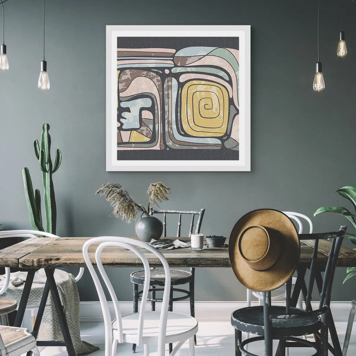 Poster în ramă albă - Abstracție în spirit precolumbian - 60x60 cm