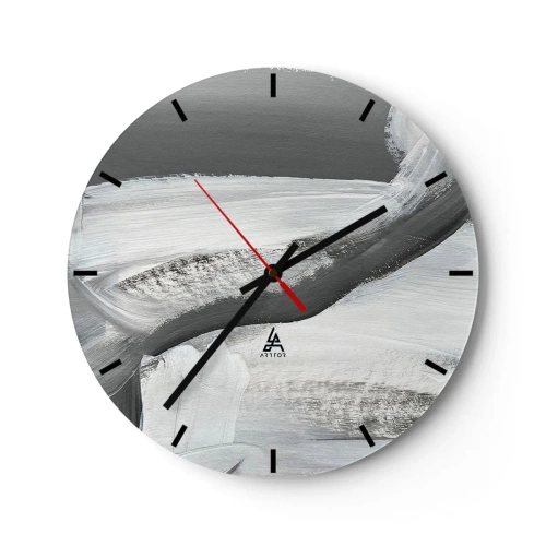 Ceas de perete - Ceas pe sticlă - Tușe de pensulă abstracte alb-negru - 30x30cm - Cu o mișcare decisivă - Decorațiune modernă pentru perete pentru living, bucătărie și dormitor ARTTOR