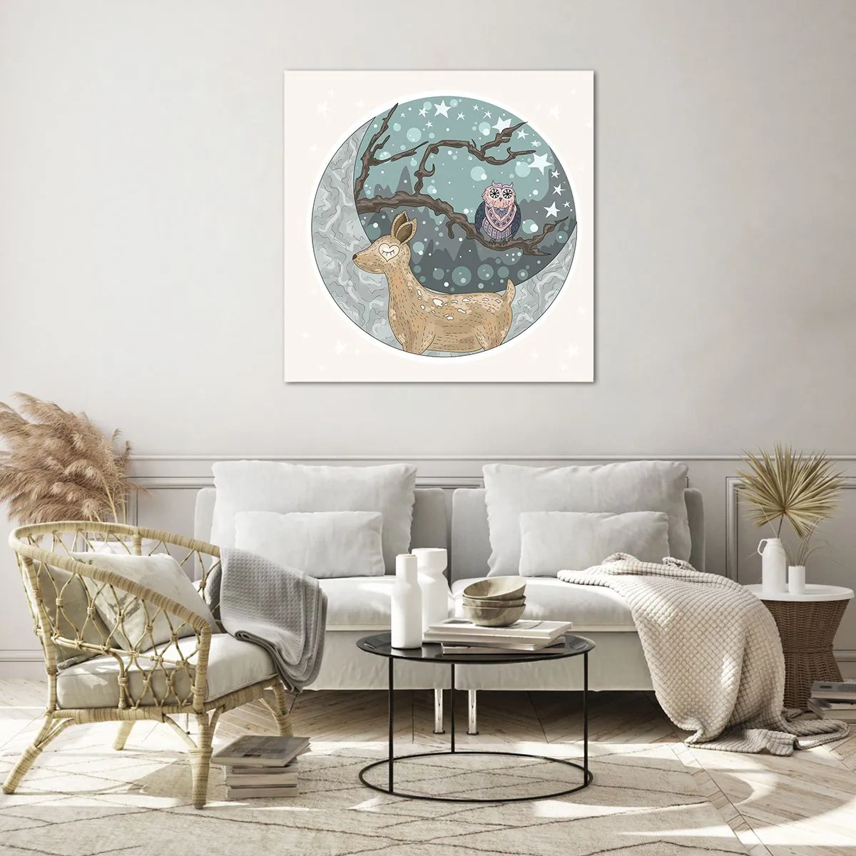 Tablou pe sticlă - O noapte în pădure de poveste - 40x40 cm