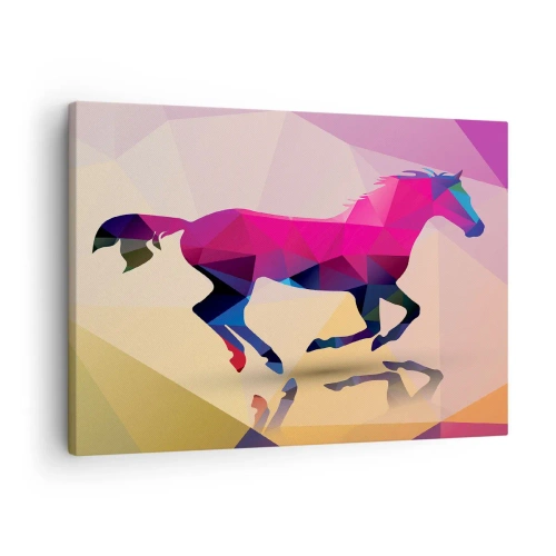 Tablou pe pânză Canvas - Siluetă geometrică a unui cal în galop în culori vibrante - 70x50cm - Cubismul mai trăiește - Decorațiune modernă pentru perete pentru living și dormitor ARTTOR