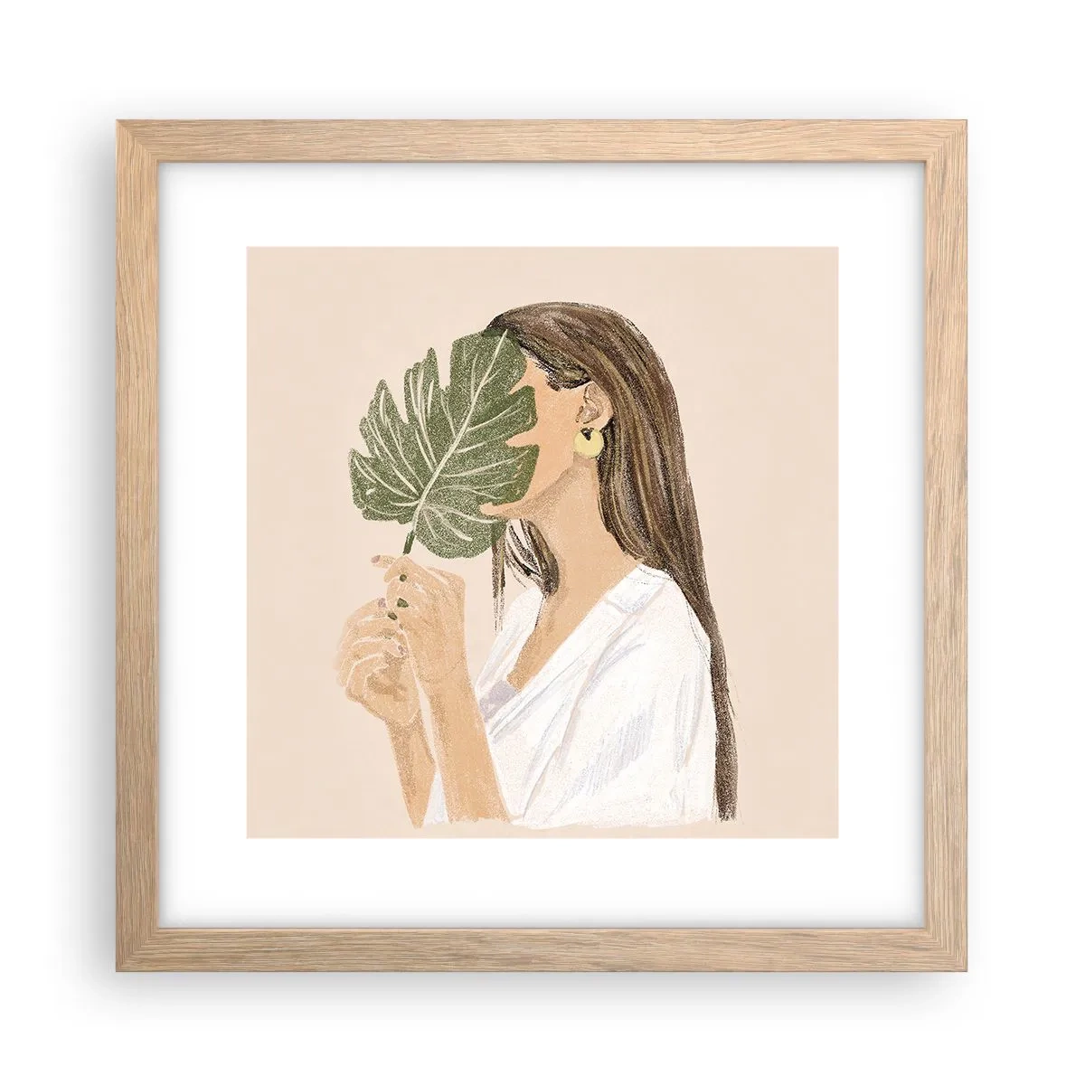 Poster în ramă de stejar deschis - Portret misterios cu un evantai - 30x30 cm