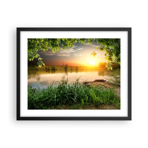 Poster în ramă neagră - Peisaj într-un cadru verde - 50x40 cm