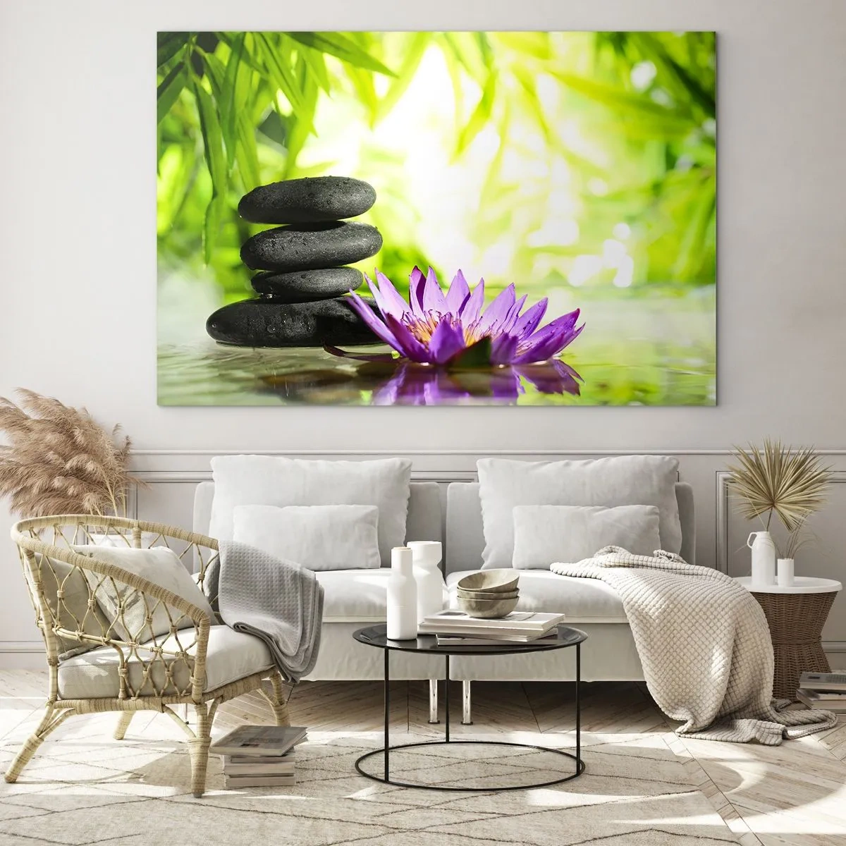 Tablou pe sticlă - Într-o colibă de bambus - 120x80 cm