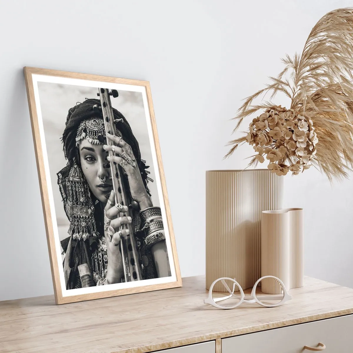 Poster în ramă de stejar deschis - Muzica orientală în sine - 50x70 cm
